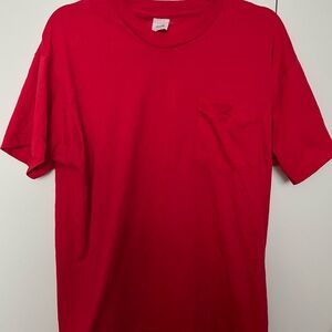 1990s Fruit Of The Loom Golden Blend Single Stitch Red Vintage Pocket T-Shirt XL